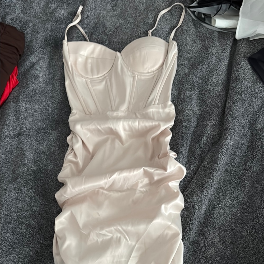 SHEIN Champagne Ruched Bustier Bodycon Dress